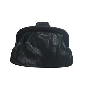 Vintage Black Leather Small Clutch 7” x 5” Snap Closure Made in Italy Clean